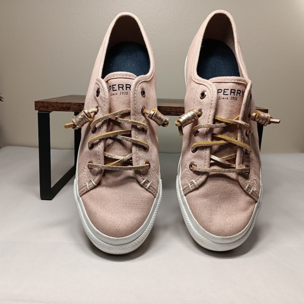 Sperry Crest Vibe Sneakers Women 8 Pink Good Platform Metallic Laces STS80331